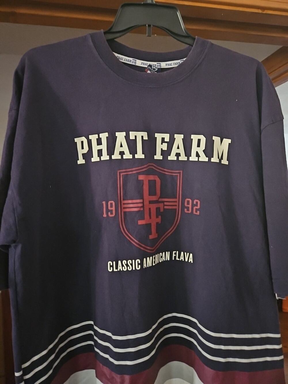 VINTAGE PHAT FARM “CLASSIC AMERICAN FLAVA” Shirt Mens Sz 2XL Blue HIP HOP
